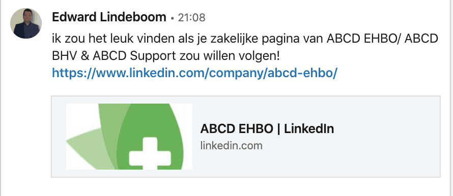 LinkedIn Bedrijfspagina EHBO - wil je me volgen Edward Lindeboom